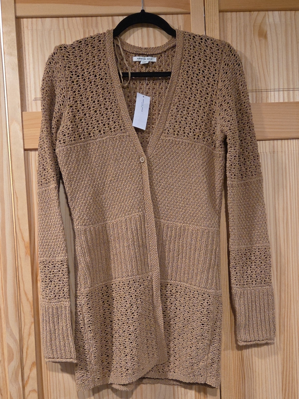 American Eagle Tan Cardigan Sweater Size M NWT